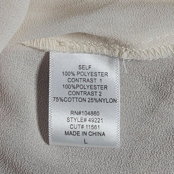 Chloe K Lace Blouse Cream Black Trim Long Sleeve L Coquette Workwear Chic - Picture 9 of 10